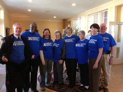 Volunteers wearing blue tshirts