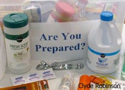 Are you Prepared? sign, cleaning supplies, etc.